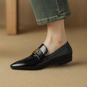 春季新款，真牛皮亮面尖头小皮鞋NX-8080