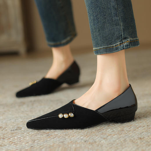 春季新款，时尚优雅尖头浅口拼接低跟单鞋HBP-5873 商品图8