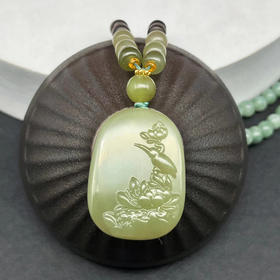 和田玉吊坠-水青花鸟牌