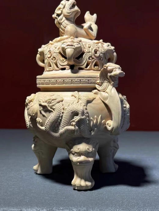 双龙戏珠°黄杨木小香炉 商品图1