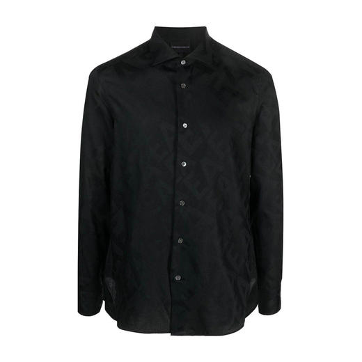 EMPORIO ARMANI 阿玛尼 男士棉质字母徽标印花长袖衬衫 黑色 6R1C86 1K0TZ F030 商品图0