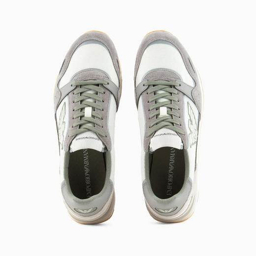 EMPORIO ARMANI 阿玛尼 男士绒面革细节和老鹰贴片网眼休闲运动鞋 混色 X4X537 XN730 T083 商品图1