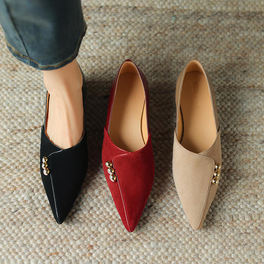 春季新款，时尚优雅尖头浅口拼接低跟单鞋HBP-5873 商品图3