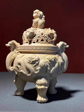 双龙戏珠°黄杨木小香炉