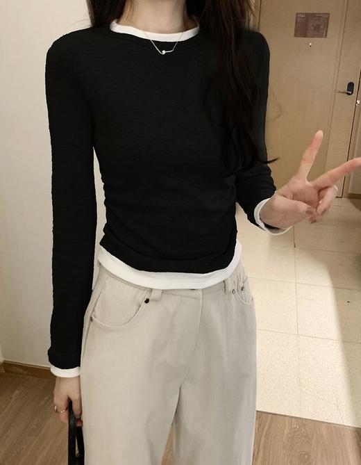  圆领假两件撞色长袖T恤 商品图7