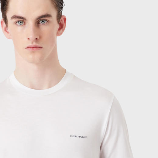 【二】EMPORIO ARMANI 阿玛尼 男士莱赛尔纤维混纺字母徽标印花圆领短袖T恤 白色 8N1TD8 1JUVZ 0100 商品图2