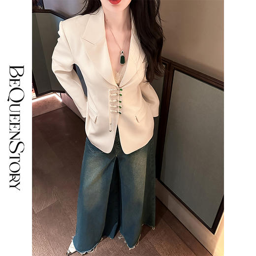 BeQueenStory 【一盏江南】国风手工盘扣设计感收腰新中式西装外套 商品图2