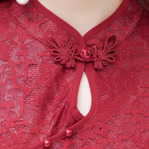 QYMOMS-CB157-L过膝长款蕾丝修身时尚复古旗袍裙2023春款立领长袖优雅气质连衣裙 商品图3