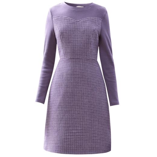 勿忘花紫色气质针织连衣裙女2023冬季新款假两件内搭打底显瘦裙子 商品图3