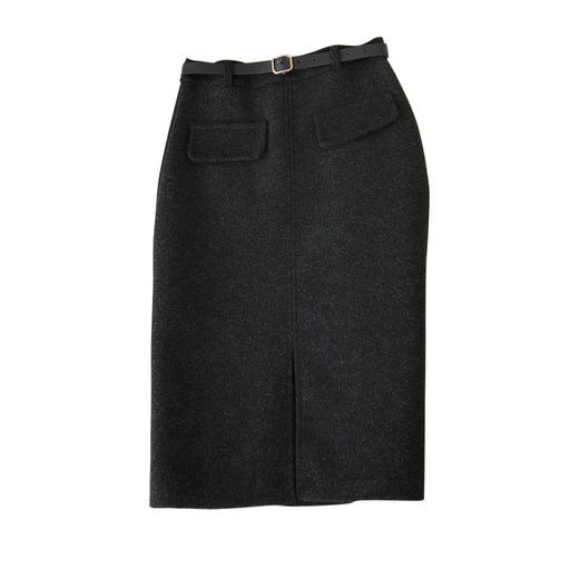 雀说 毛呢半身裙秋冬季韩版百搭修身显瘦开叉包臀裙子4ZF-11505 商品图4