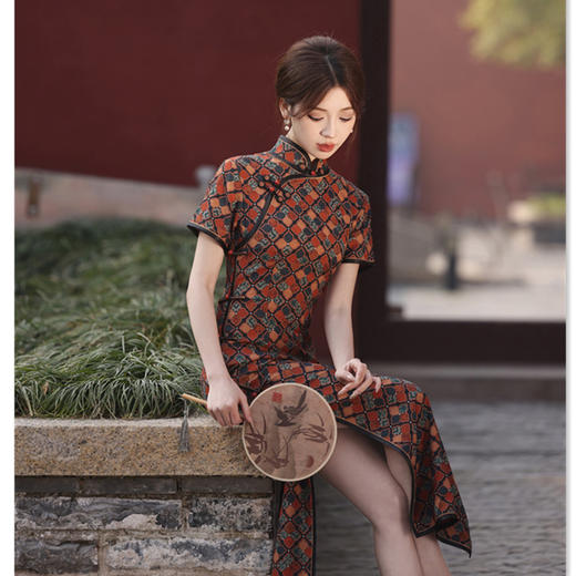 SKY 22319复古民族风旗袍改良中式妈妈装旗袍裙 商品图3