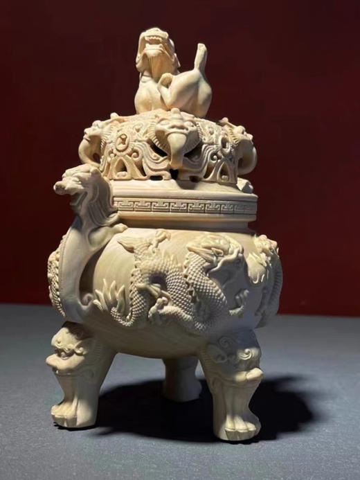 双龙戏珠°黄杨木小香炉 商品图2