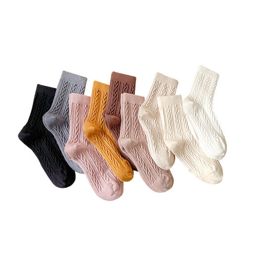 「8双装！保暖羊毛袜」秋冬加厚羊毛袜 麻花保暖中筒袜子女堆堆袜纯色复古新款女袜子配饰 商品图4