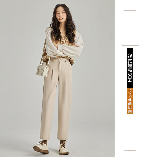 「三色可选！质感有型」2023秋冬毛呢哈伦防风裤女新款小脚裤韩版显瘦休闲萝卜裤时尚修身下装 商品图2