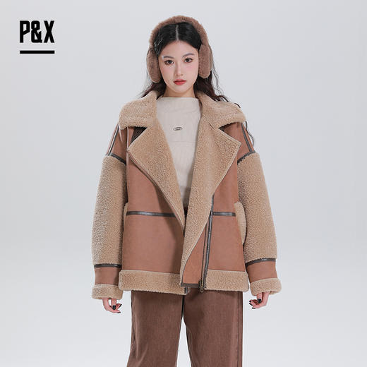 PX女装春季新款 皮毛一体短款外套时尚拼接 824113748 咖色 商品图2