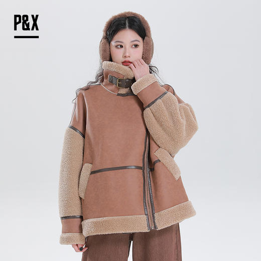 PX女装春季新款 皮毛一体短款外套时尚拼接 824113748 咖色 商品图3