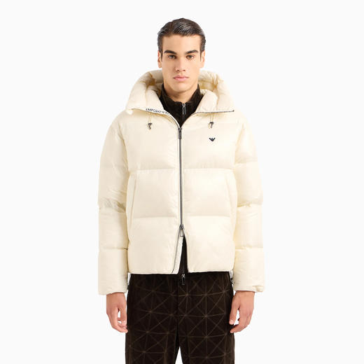 EMPORIO ARMANI 阿玛尼 男士防水绗缝尼龙连帽羽绒服 米色 6R1B97 1NKZZ 0128 商品图1