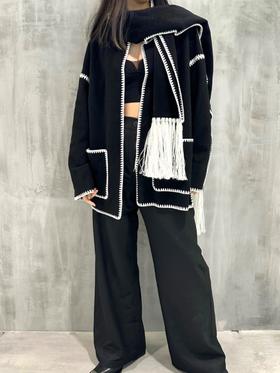 流苏围巾双面呢大衣