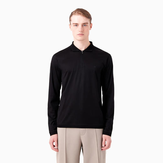 EMPORIO ARMANI 阿玛尼 男士常规版型长袖polo衫 黑色 6R1F85 1JUVZ 0999 商品图1