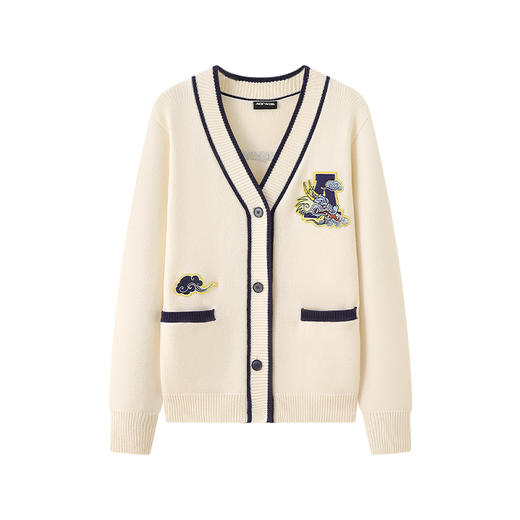 YKYB新款2025春龙年刺绣徽章图案针织开衫男女设计感撞色针织外套 商品图3