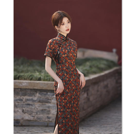 SKY 22319复古民族风旗袍改良中式妈妈装旗袍裙 商品图1