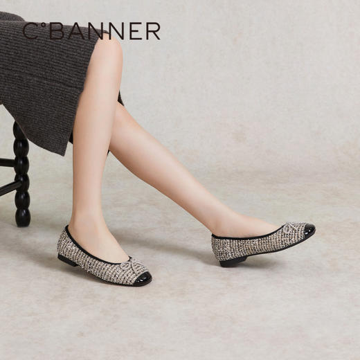 千百度休闲浅口平底鞋春季小香风单鞋女晚晚风鞋子舒适A24169711 商品图4