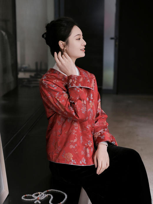 盛唐牡丹 |宋锦散花纹夹棉外套(不夹棉)(特殊定制） 商品图5