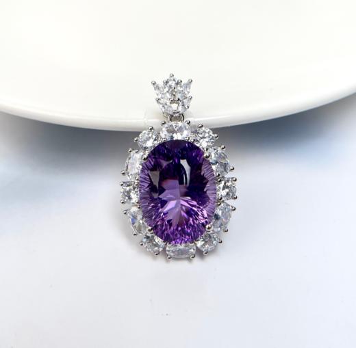 紫水晶吊坠-全包切割椭圆 商品图0