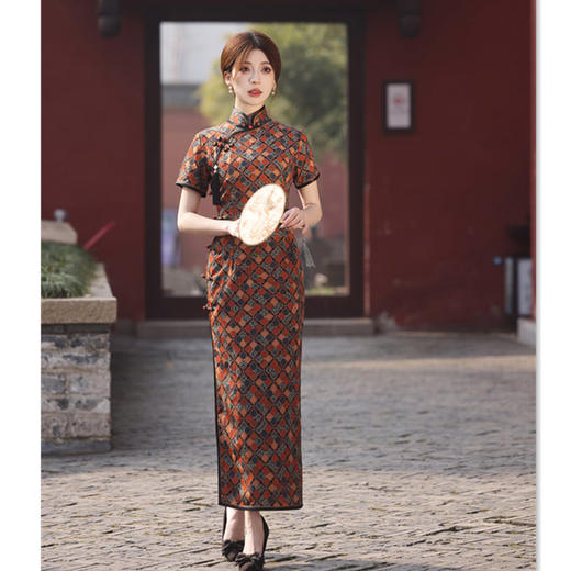 SKY 22319复古民族风旗袍改良中式妈妈装旗袍裙 商品图2