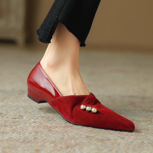 春季新款，时尚优雅尖头浅口拼接低跟单鞋HBP-5873 商品图1