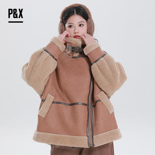 PX女装春季新款 皮毛一体短款外套时尚拼接 824113748 咖色 商品图4