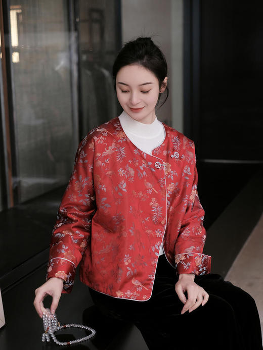 盛唐牡丹 |宋锦散花纹夹棉外套(不夹棉)(特殊定制） 商品图2