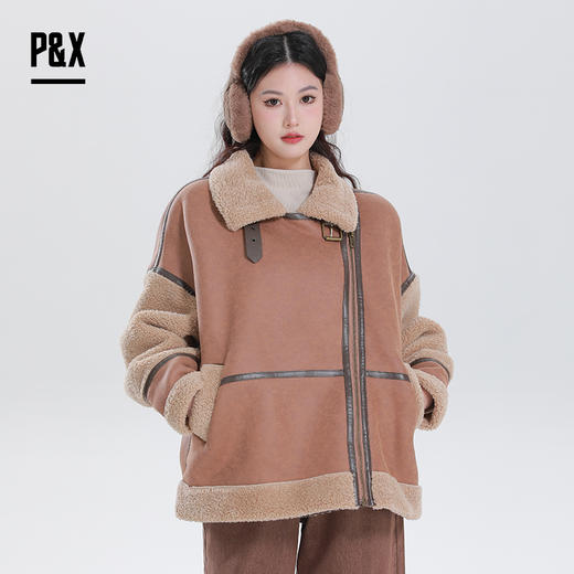 PX女装春季新款 皮毛一体短款外套时尚拼接 824113748 咖色 商品图5