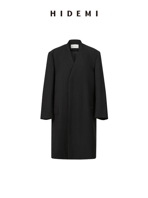 HIDEMI 黑色极简无领设计感长款男朋友廓形西装外套 商品图8
