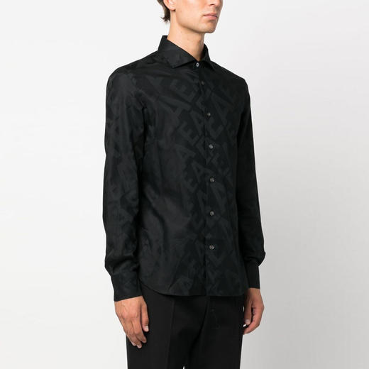 EMPORIO ARMANI 阿玛尼 男士棉质字母徽标印花长袖衬衫 黑色 6R1C86 1K0TZ F030 商品图1