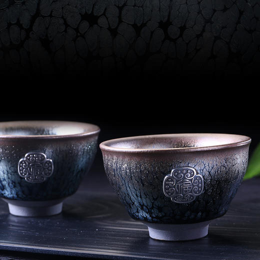 《如意双福银盏套装》建盏镶银茶具 家用办公工夫茶杯套装 茶杯大气礼盒装送礼佳品 商品图8