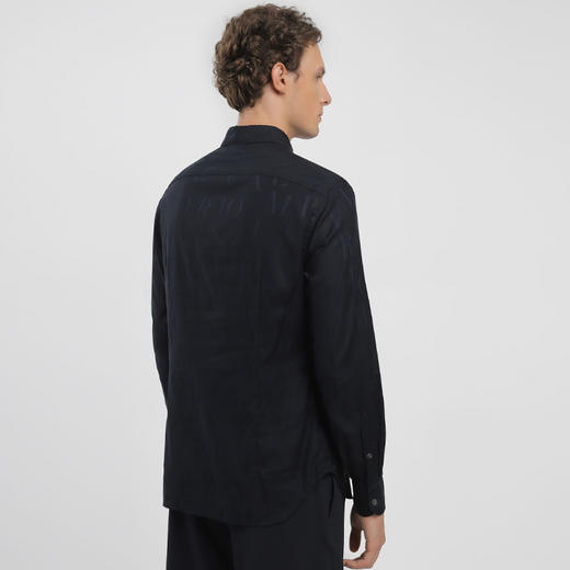 EMPORIO ARMANI 阿玛尼 男士棉质字母徽标印花长袖衬衫 深蓝色 6R1C86 1K0TZ F907 商品图2