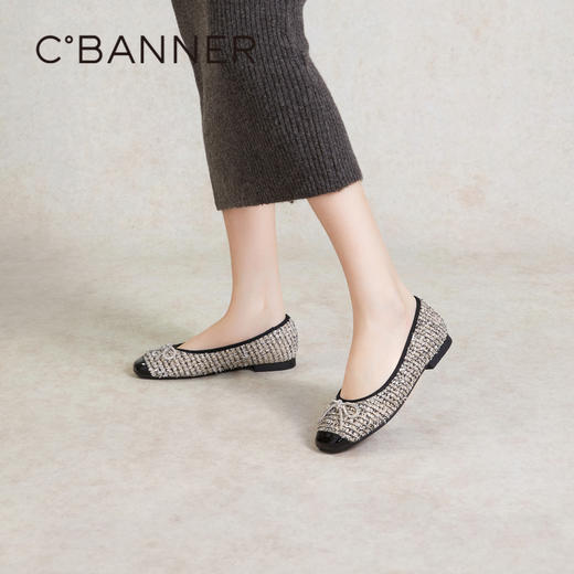 千百度休闲浅口平底鞋春季小香风单鞋女晚晚风鞋子舒适A24169711 商品图0