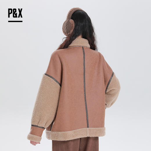 PX女装春季新款 皮毛一体短款外套时尚拼接 824113748 咖色 商品图6