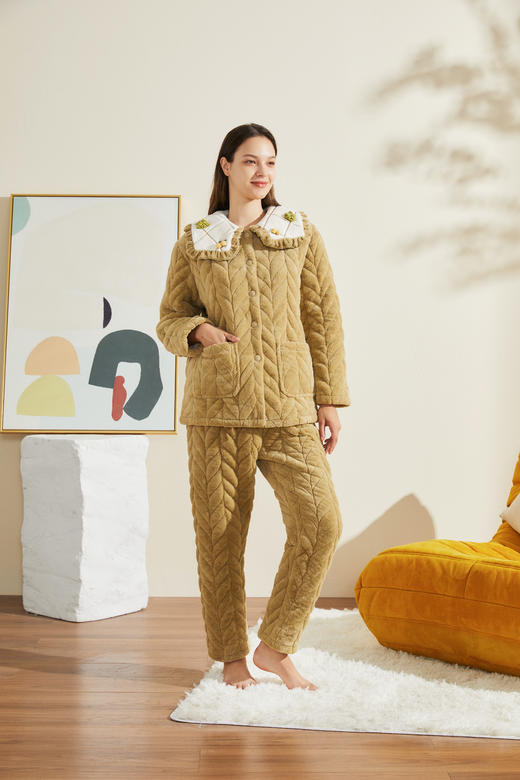 【119元限时秒杀】【秀黛】女浪漫风夹棉套装女士夹棉睡衣家居服H4551075T【门店同款】【如遇缺货自动退款，介意勿拍】 商品图0