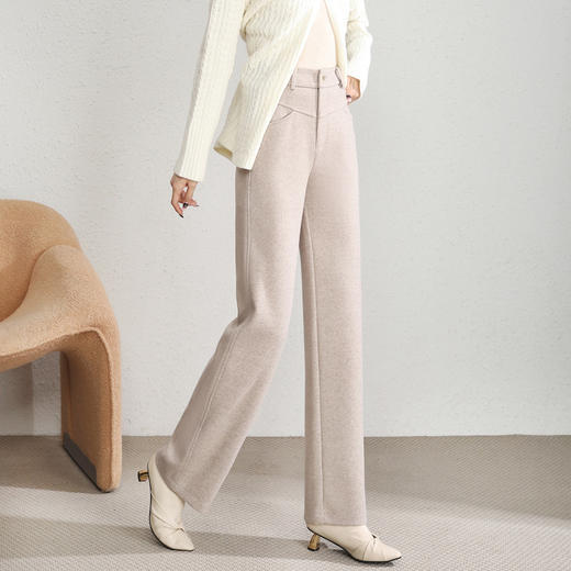 秋冬新款，羊毛阔腿裤女高腰宽松高级感窄版羊毛直筒裤子HR-MFE8985 商品图8