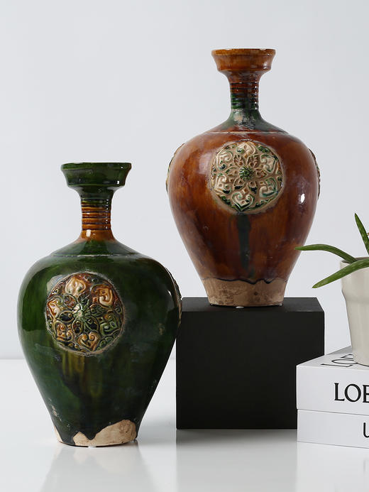 复古陶制唐三彩花瓶侘寂做旧陶瓷插花罐中式装饰仿古民宿桌面摆件 商品图1