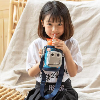 杯具熊（BEDDYBEAR）四叶草儿童保温杯四盖三用吸管水杯316不锈钢学生杯子630ML恐龙 商品图2