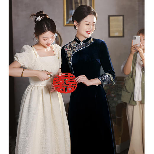 妈妈婚宴装进口丝绒旗袍春秋结婚年轻喜婆婆婚礼礼服HY231016 商品图4