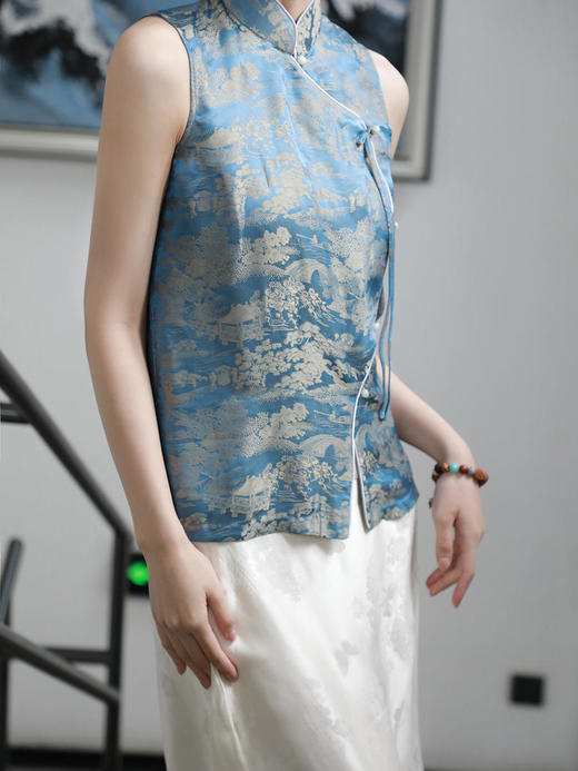 盛唐牡丹 |清明上河图真丝提花小立领马甲 商品图1