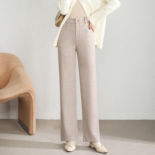 秋冬新款，羊毛阔腿裤女高腰宽松高级感窄版羊毛直筒裤子HR-MFE8985 商品图4