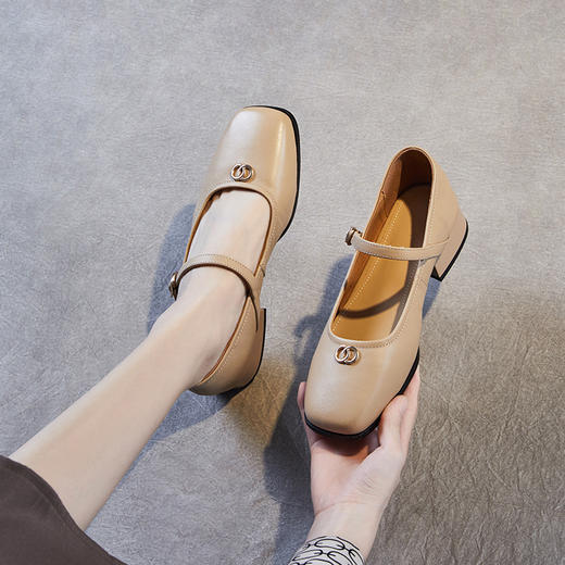 ZM 24A675浅口玛丽珍粗跟单鞋小香风一字扣方头 商品图2