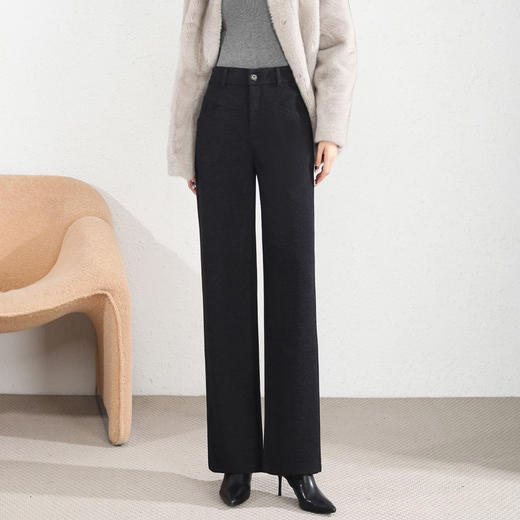 秋冬新款，羊毛阔腿裤女高腰宽松高级感窄版羊毛直筒裤子HR-MFE8985 商品图2