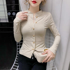 MZ-14014春季新款长袖打底上衣女短款薄款气质开衫紧身显瘦立领小衫