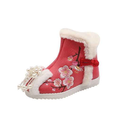 冬季加绒靴子女童汉服鞋，古装配马面裙鞋儿童绣花鞋中国风宝宝短靴BK-A5215 商品图4